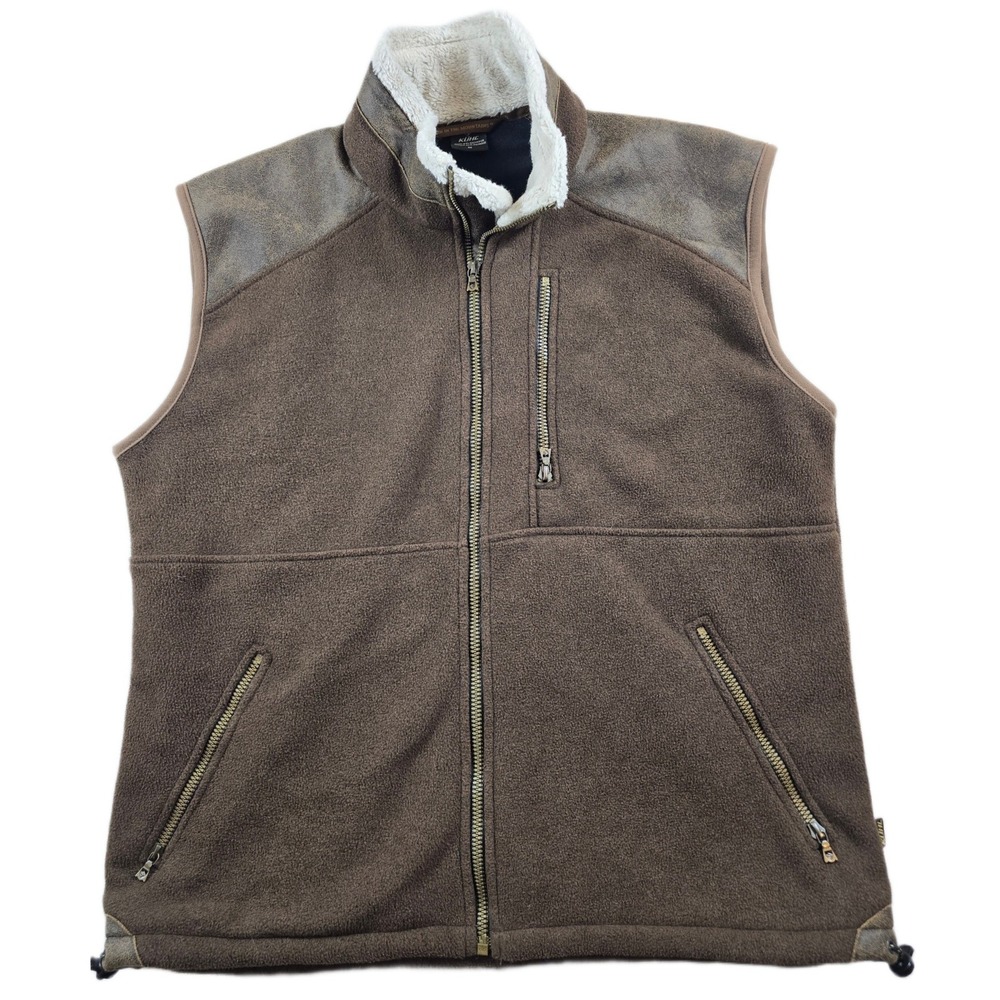 Kuhl Alpenwurx Vest Mens Medium Brown Fleece Suede Trim Shearling Collar Heavy